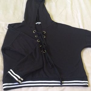 Sporty Black & White Lace Up Cropped Hoodie